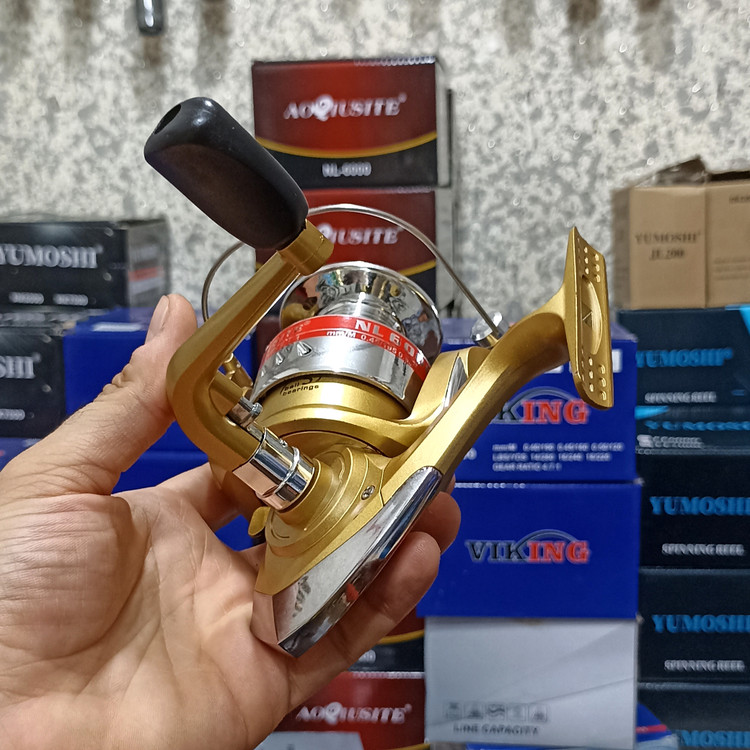 چرخ ماهیگیری 6000 برند اکوستی مدل NL gold 6000 مناسب برای چوب ماهیگیری لنسر ماهیگیری